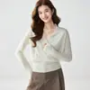 Suéter de Cachemira con Cuello en V Cruzado para Mujer de Manga Larga Pulóver Tejido Otoño Invierno Color Sólido Elegante Francés Versátil Tejido Capa Base