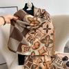Bufanda de cachemira a cuadros retro para mujer, bufanda gruesa de invierno de doble cara para estudiante, chal para aire acondicionado, prenda exterior de moda