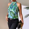 Top Europeo y Americano Nuevo Transversal de Amazon sin Mangas Cuello Redondo Estampado