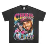 Camiseta de Manga Corta Estampada de Chris Brown Hip Hop Retro Americano Marrón Algodón Pesado Lavado Vintage Camiseta Moderna