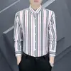 Camisa de Manga Larga a Rayas, Estilo Europeo y Americano, Promoción Principal de Primavera, Camisa Blanca para Hombres Jóvenes