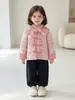 Jaqueta de algodão estilo chinês para meninas, novo casaco acolchoado estilo chinês de outono/inverno, forrado com fleece e espessado, para meninas, crianças pequenas e médias, roupas de casa infantis