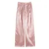 Pantalones de pierna ancha de jacquard satinado para mujer 2026 Nuevo verano Cintura alta Caída Estilo chino nuevo Casual Rectos estrechos
