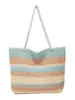 Bolsa Tote Transfronteiriça de Palha Tecida em Blocos de Cor Listrada para Viagens de Férias, Grande Capacidade Tecida Novo Estilo Artístico Fresco Bolsa de Ombro