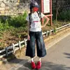 Shorts de Mezclilla para Mujer Estilo Retro Americano, Nuevos de Verano Pantalones de Pierna Ancha Adelgazantes de Cintura Alta, Pantalones Cropped Lavados de Corte Holgado
