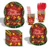 Festa Temática de Natal Utensílios de Mesa Decoração Infantil Suprimentos Pratos de Papel Descartáveis Copos de Papel Guardanapos de Papel Talheres Garfos e Colheres Utensílios de Mesa