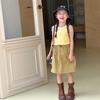 Roupa Infantil de Verão Aimo Beibei para Meninas Médias e Grandes e Bebês Estilo Coreano Color-Blocked Regata Elástica com Cavas