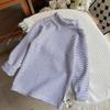 Camiseta Base Rayada a Juego para Padres e Hijos, Otoño/Invierno 2025, Algodón Puro Cepillado por Ambos Lados, Cuello Medio, Cuello Alto Medio, Camiseta Cálida y Gruesa