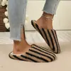 Bufanda de Cabeza Rayada de Comercio Exterior Transfronterizo Pantuflas de Piel con Suela Suave Pantuflas de Interior para el Hogar de Otoño/Invierno para Mujer Personalización de Pareja
