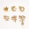 Aretes Únicos para Hueso del Oído con Agujas de Plata, Estilo Europeo y Americano, Aretes de Zirconia Negra de Nicho, Tornillos Invisibles para Cartílago del Oído, Espiral Externo para Mujer