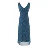 Vestido de Organza Patchwork Floral com Decote V Francês para Mulheres Verão 2025 Elegante Afinando a Cintura Estilo Vestido Colete