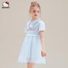 Vestido de Verão para Meninas 2025 Novo Roupas Infantis Médias e Grandes Desenho Animado Hello Kitty Gola Manga Curta Saia de Tela