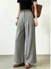 Pantalones casuales grises de costura curva Old Money, colección principios de otoño 2026, pantalones de traje de pierna ancha de cintura alta cómodos y transpirables para el trabajo