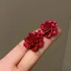 Brincos Flor de Rosa Retrô Borgonha Românticos e Elegantes para Mulheres, Super Estilo Fada, Brincos de Luxo com uma Atmosfera Refinada