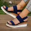 2026 Nuevas Sandalias de Cuña Elásticas de Talla Grande para Comercio Exterior Mujeres Sandalias de Cuña de Cuerda con Tacón Alto Transfronterizas Chanclas de Playa con Punta Abierta Mujeres