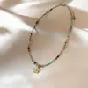 Novo colar de flor com pedras coloridas e contas de aço titânio estilo chinês, corrente para clavícula de luxo leve nicho, colar de contas dopamina para mulheres