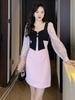 Vestido Elegante de Manga Larga Estilo Chanel para Eventos Sociales de Primavera con Lazo Ajustado a la Cadera
