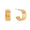 Pendientes de Acero Inoxidable y Oro de 18 Quilates con Textura Floral en Forma de C, Estilo Retro Elegante y Silencioso, Sensación de Lujo Ligero y Gama Alta, Pendientes de Otoño e Invierno para Mujer, Transfronterizo