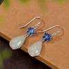 Yilu prata S925 prata esterlina cloisonne natural Hetian jade lótus brincos brincos clássico elegante gancho de orelha