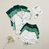 Pijama de Cetim Russo Europeu e Americano para Mulheres, Cardigã de Outono e Inverno, Calça Longa de Manga Curta, Conjunto de Seis Peças para Casa