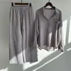 2026 Transfronterizo Amazon Conjunto de Camisa de Algodón y Lino Retro Talla Grande Pantalones Largos Sueltos de Cintura Alta Conjunto de Dos Piezas para Mujer