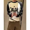 Otoño 2026 Nuevo Estilo Americano Moderno Casual Camiseta de Manga Larga Waffle con Estampado de Estrellas Desgastada para Hombre
