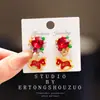 Brincos de Orelha Infantis Vermelhos Ano Novo Estilo Princesa Brincos de Cereja com Strass para Meninas Brincos Sem Furo Brincos Presente para Menina