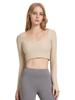 Verano 2026 Nuevo Estilo Top Deportivo Corto Ajustado de Manga Larga para Mujer con Escote Halter, Acolchado en el Pecho y Diseño de Costilla
