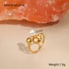 Anillo de Acero Inoxidable con Perla, Diseño Abierto, Estilo Europeo y Americano Otoñal, Nuevo en Ins, Joyería de Mano de Moda