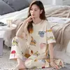 Transmisión en vivo con productos pijamas para mujer primavera y verano algodón manga corta pantalón popular en línea caliente de verano se puede usar fuera de casa traje
