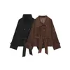 Roupas Femininas Europeias e Americanas Transfronteiriças AliExpress Venda Quente Moda Casual Gola Lapela Textura do Tecido Cinto Afunilamento na Cintura Jaqueta Curta