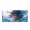Mouse Pad Grande Fluorescente Azul Anime Coast para Escritório, Estudo e E-Sports, Tapete de Mesa Absorvente e Resistente a Manchas