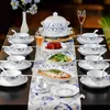 Conjunto de Louça de Cerâmica de Alta Temperatura com Cores Sob Esmalte de Jingdezhen para Uso Doméstico, Incluindo Tigelas de Arroz, Pratos de Jantar, Tigelas de Macarrão, Tigelas de Sopa e Tigelas de Cerâmica com Padrão de Faca