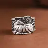 Ciervo Dorado Rey Pie Plata Retro Edición Ancha Fulu Apertura Auspiciosa Anillo Ajustable Ruishou Anillo de Ciervo Joyería Producto Nuevo