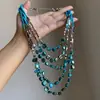 Pulseira colar brincos de cascalho azul estilo boêmio moda europeia e americana exagerado sensação de alta qualidade acessórios multicamadas