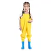 Macacão de Pesca Infantil, Calça D'água Inteira de Couro PVC, Roupa Impermeável para Crianças Brincando na Água e Molhando os Pés