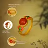 Anel de Prata S925 com Ágata Vermelha Anel Padrão Ruyi Aro Ajustável Estilo Retrô Estilo Chinês Presente