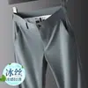 Calças Casuais Masculinas Ultra Finas de Tamanho Grande, Soltas, Antirrugas, de Seda Gelada para o Verão, Retas, Elásticas, para Negócios, Não Amassam