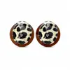 Brincos Maillard Marrom Estilo Hong Kong Estampa de Leopardo Coração Geométrico, Tarraxas Vintage Chique, Brincos Tendência Leve Luxo Alto Padrão