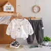 Roupas infantis transfronteiriças para primavera e outono, novas moletons estilosos para bebês e crianças pequenas, conjuntos de duas peças da moda para bebês