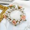Anillo de pelo con perlas y lazo de flores de amor rosa, pulsera de moda para industria pesada, organza, anillo para intestino grueso, traje