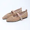 Sapatos Baixos Mary Jane Quadrados Pequenos para Mulheres Africanas, Vazados, Tamanho Grande, Leves, Respiráveis, com Tira Única, Tecidos, Planos