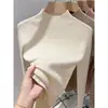 Camisa base de tricô de lã sem costura com gola alta meia para mulheres, macia e versátil, adequada como camada interna, nova blusa de manga comprida para outono e inverno