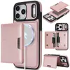 Compatible con carcasa de teléfono magnética dos en uno para iPhone 18, carcasa con ranura para tarjetas para Samsung S26, carcasa de cuero con carga inalámbrica MagSafe