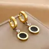 Pendientes compactos de moda europea y americana, pendientes de acero de titanio, pendientes de personalidad para mujer, temperamento, pendientes con números romanos, pendientes sencillos