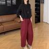 24706 Da Ai Mei Yi Yuan 2026 Outono Inicial Novo Estilo Europeu Cor Sólida Solto Redutor de Idade Blusa Calça de Perna Larga Casual para Mulheres