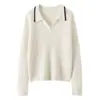 Suéter de cachemira con cuello polo de punto trenzado, estilo universitario coreano, botones al frente, para Otoño/Invierno 2026, top básico de punto casual para mujer