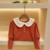 Top de Otoño de Color Sólido con Cuello de Muñeca para Niñas Camiseta de Manga Larga para Niños Camisa Base Dulce para Bebé Ropa Infantil Popular en Internet