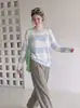 Camisa protectora solar de manga larga a rayas holgada estilo coreano de seda helada para mujer, prenda exterior fina de verano, estilo casual para habitaciones con aire acondicionado 411