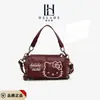 Bolsa Infantil Outono e Inverno Novo Estilo Gato de Renda Fofo Bolsa de Mão Couro Oleado Retrô Bolsa Transversal Cilíndrica de Alta Qualidade para Pais e Filhos